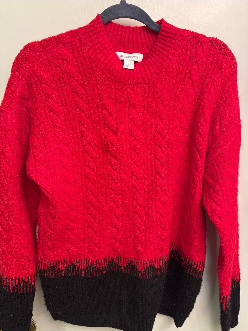 Liz Claiborne Red Cable Knit Sweater with Black Trim